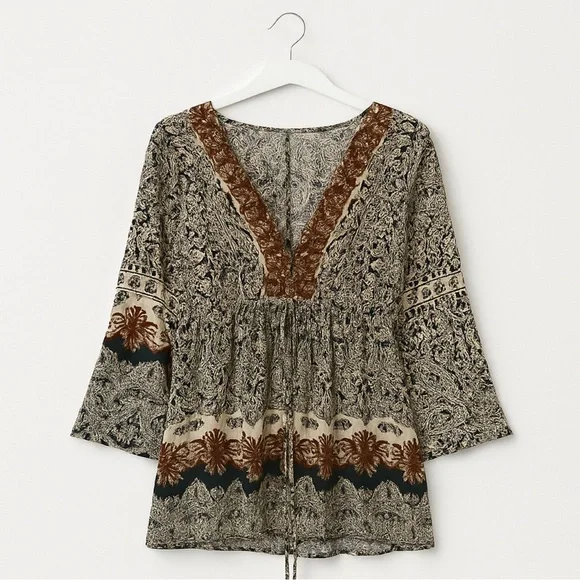 Umgee Boho Paisley Bell-Sleeve Romper Jumpsuit Size M - Picture 3 of 11